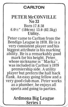 1981 Ardmona Big League Series 1 Carlton Blues (VFL) #NNO Peter McConville Back